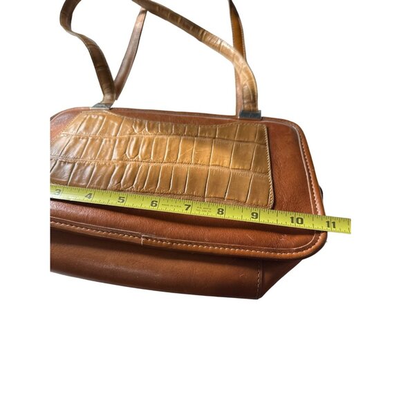Brighton Tan Leather Shoulder Bag With Croc-Embossed Accent & Silver Hardware - Picture 11 of 12